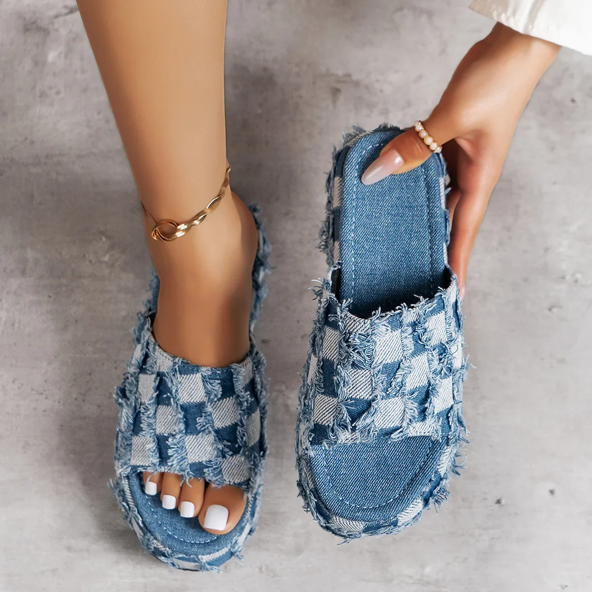 Women Shoes Jeans - Sandales en Denim à Semelles Compensées