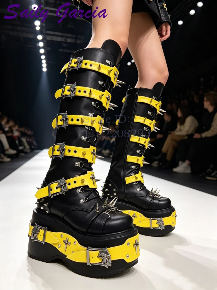 Women Shoes Size Chart - Bottes hautes punk à rivets tête