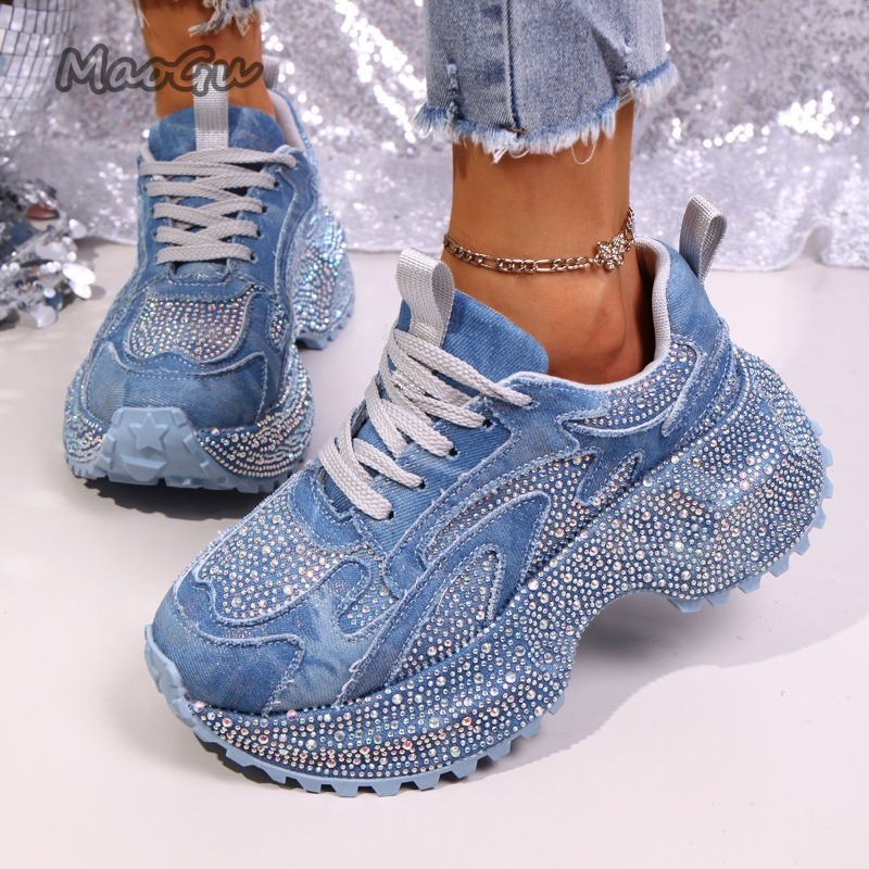 Women Shoes Store - Mode strass femmes grosses baskets semelle