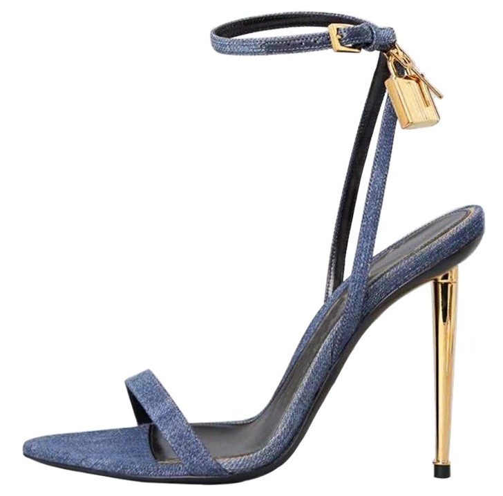 Women Shoes Jeans - Sandales pointues à lanières dorées pour