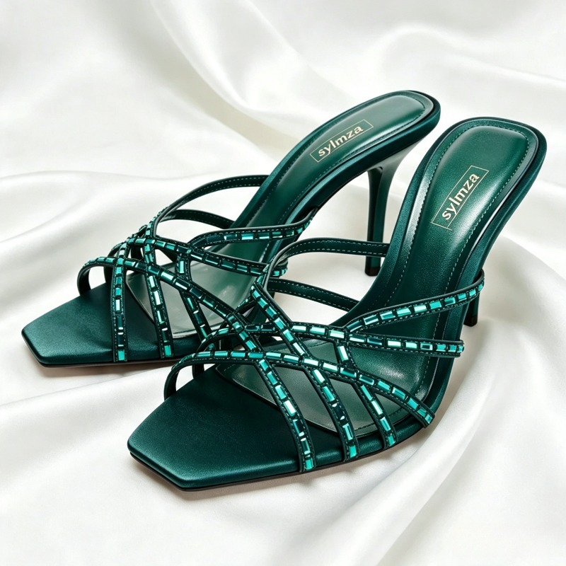 Women'S Shoes Navy Blue - Sandales à talons uniques bleu paon