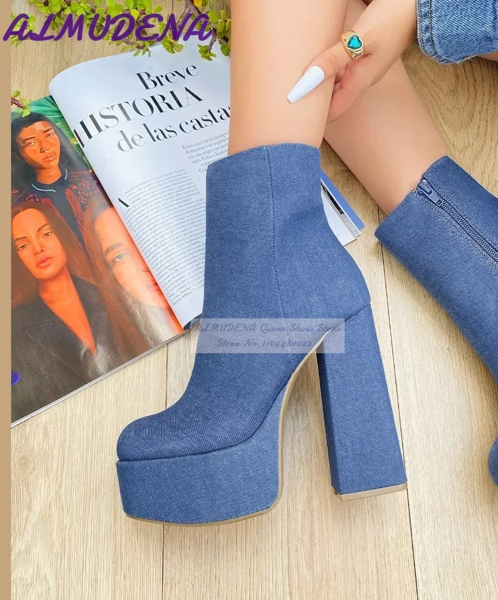 Women Shoes Jeans - ALMUDENA bleu Denim bloc talons bottines