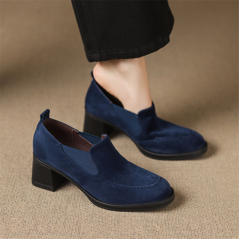 Women'S Shoes Navy Blue - Chaussures en daim de mouton pour