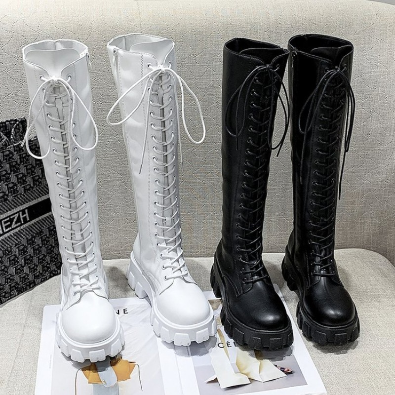 High Knee Heel Boots - Bottes hautes pour femmes à lacets,