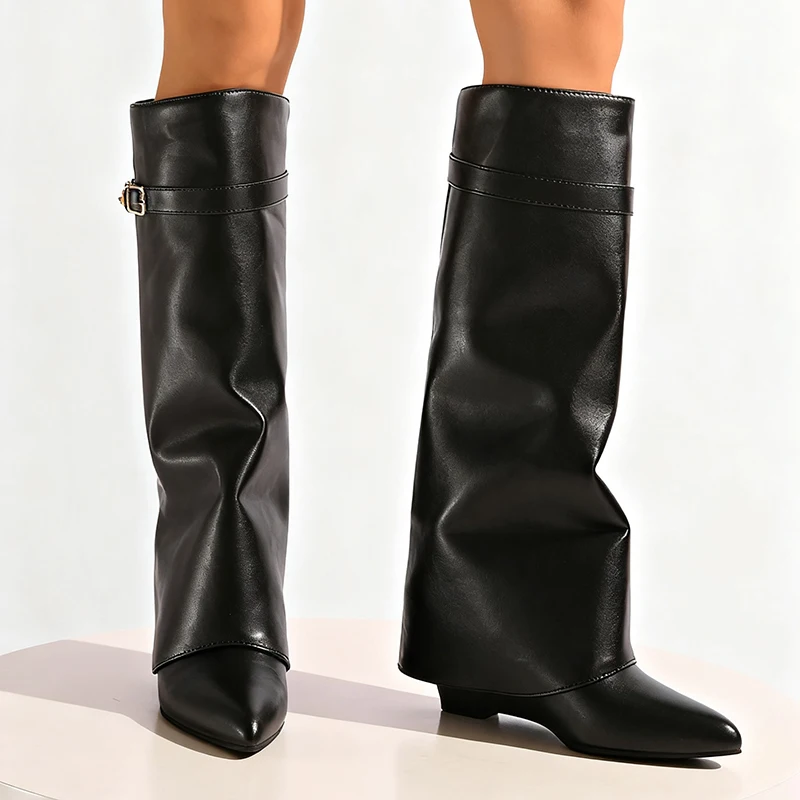 Bottes hautes en cuir Pu noir  - High Knee Heel Boots avis et prix