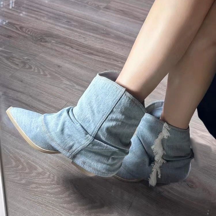 Bottes de rinçage en denim pli - Women Shoes Jeans avis et prix