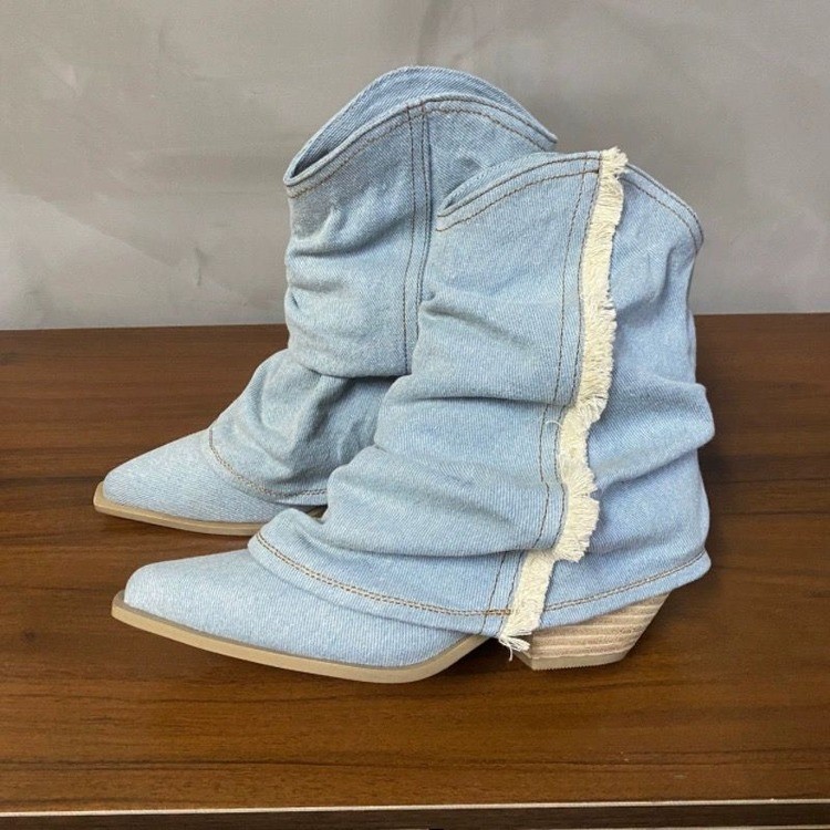 Bottes de rinçage en denim pli - Women Shoes Jeans avis et prix