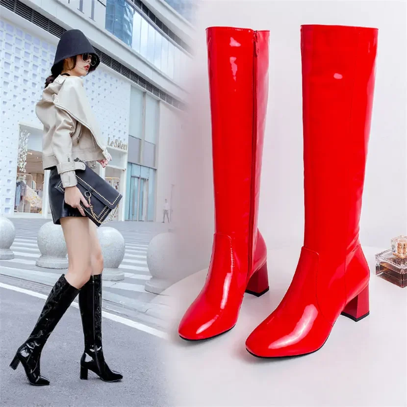 Bottes Hautes en Cuir Verni Ro - High Knee Heel Boots avis et prix