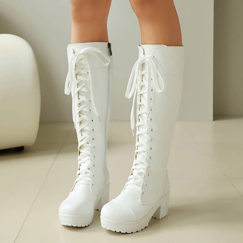 Bottes de combat hautes à lace - High Knee Heel Boots avis et prix